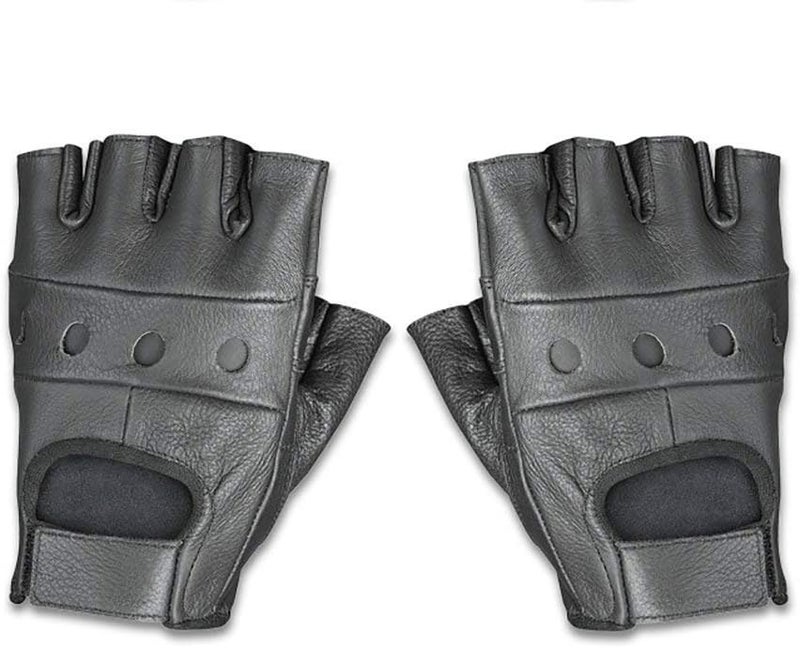 BCS-500 Leather Fingerless Men's Motorcycle Premium Driving Gloves (Black, Large)