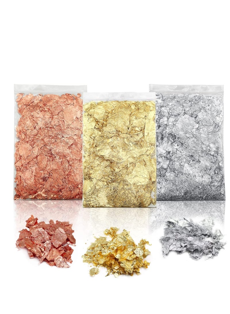 SYOSI SYOSI Gilding Flakes Set Gold leaf Flakes for artwork Painting Arts Crafts paste Jewelry Making Nail Foil Flakes (Gold, Silver, Copper Colors)(Not Edible)3 Bags - Image 1