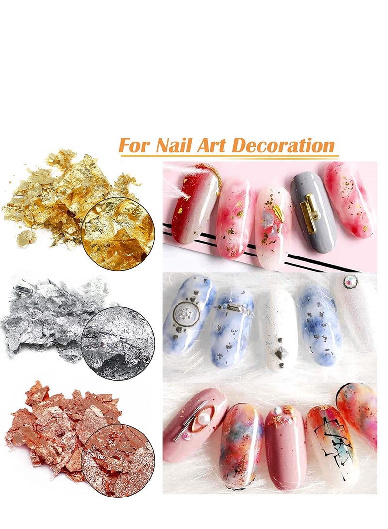 SYOSI SYOSI Gilding Flakes Set Gold leaf Flakes for artwork Painting Arts Crafts paste Jewelry Making Nail Foil Flakes (Gold, Silver, Copper Colors)(Not Edible)3 Bags - Image 2
