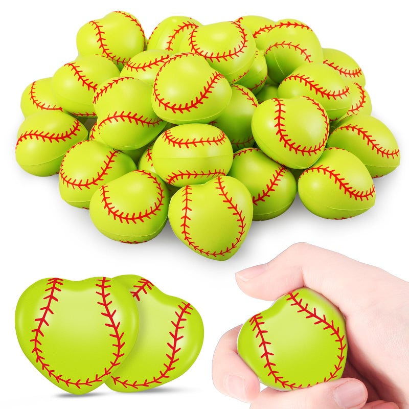 Poen 36 Pcs Valentines Day Sports Stress Balls Gifts Heart Shaped Sports Squeeze Foam Balls Stress Relief Toys Party Favors for Teens Adults Student School Prizes Gift Bag FillersSoftball - Image 3
