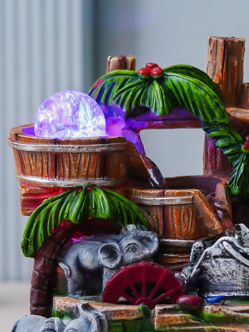 CHRONIKLE Polyresin Elephant Design Tabletop 3 Steps Indoor Water Fountain for Home with LED Light, Speed Controller Pump & Crystal Ball (Size: 17.5 x 12 x 24.5CM |Color: Multi | Weight: 1350 Gram) - Image 5