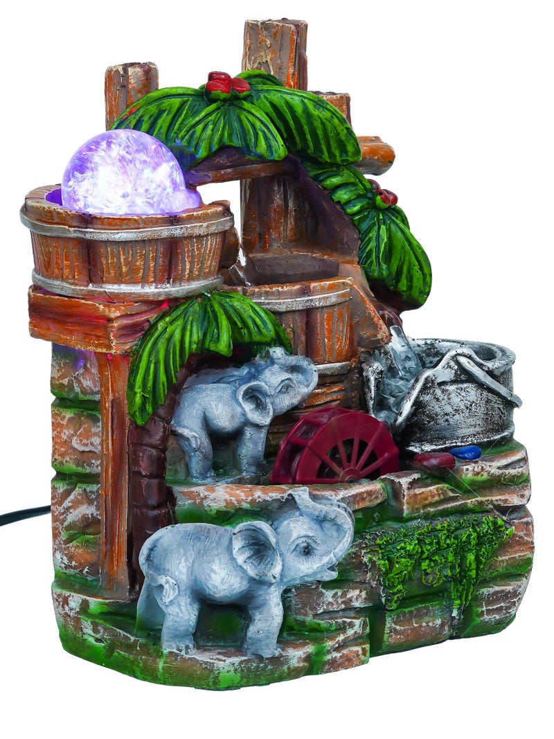 CHRONIKLE Polyresin Elephant Design Tabletop 3 Steps Indoor Water Fountain for Home with LED Light, Speed Controller Pump & Crystal Ball (Size: 17.5 x 12 x 24.5CM |Color: Multi | Weight: 1350 Gram) - Image 4