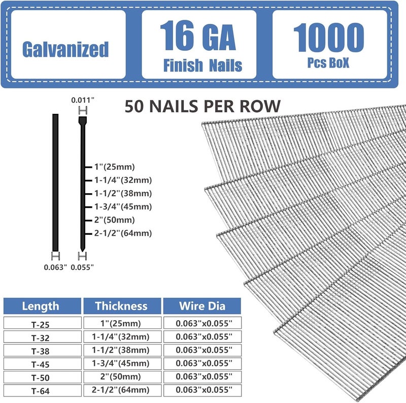 SITLDY Straight Finish Nails 16 Gauge, 1-1/2 inch 1000-Pack Galvanized, for Pneumatic, Electric 16GA Straight Finish Nailer - Image 2