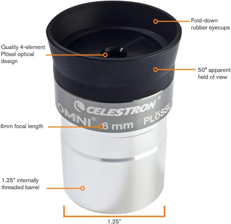 سلسترون عدسة مجهر Celestron 93317 من سلسلة Omni، قطر 1.25 بوصة (6 مم) - Image 1