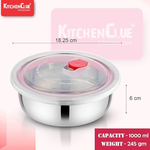 KITCHEN CLUE Stainless Steel Vacuum Air-Tight Storage Box/Containers Set of 2Pcs - 500Ml & 1000Ml Capacity - Highly Durable & Unbreakable Steel Fridge Container/Puri Dabba/Flat Canisters,Silver - Image 5