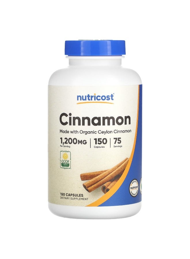 Nutricost نوتريكوست، قرفة، 1,200 ملغ، 150 كبسولة (600 ملغ لكل كبسولة) - Image 1