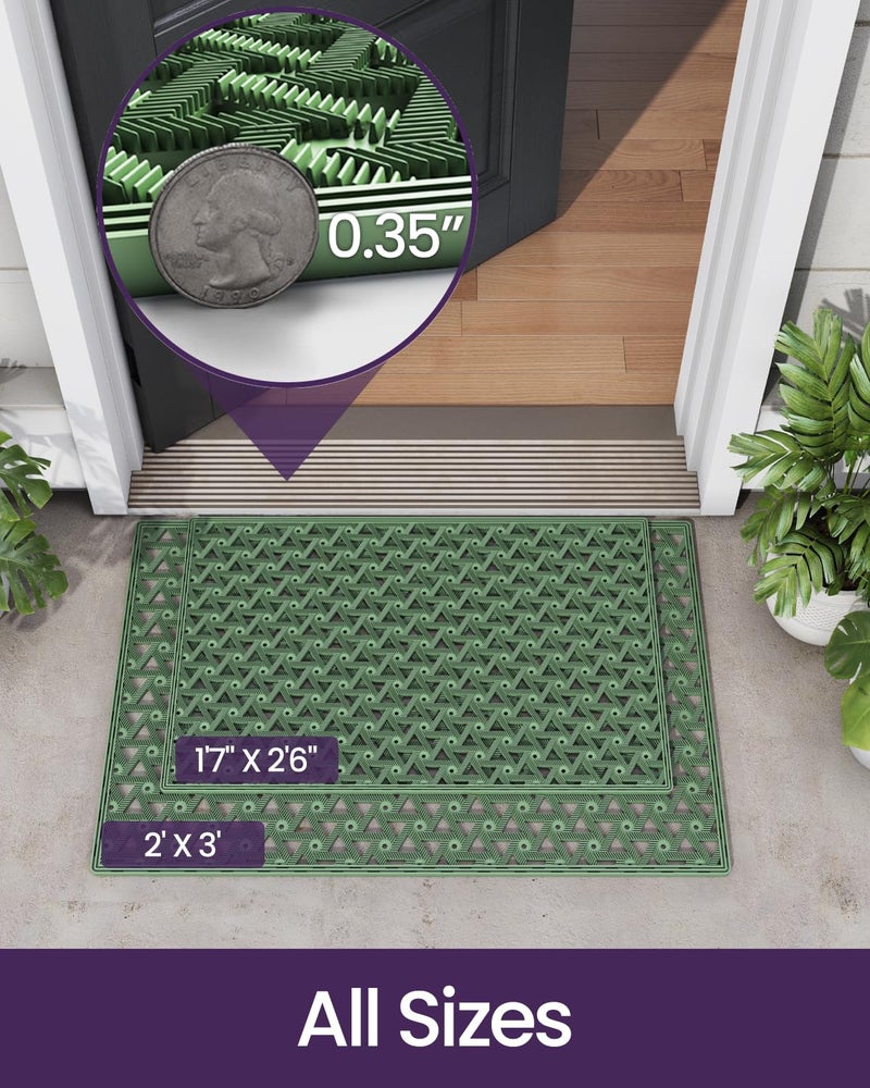 DEXI Front Door Mat Outside Entrance Rubber 19x30, Welcome Floor Doormat Heavy Duty Non Slip, Dirt Trapper Waterproof Exterior Entry Mats All Weather for Patio Entryway Drainage, Green - Image 2