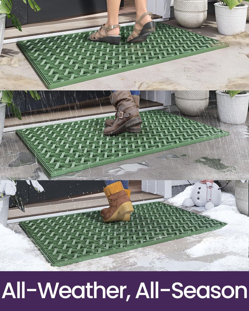 DEXI Front Door Mat Outside Entrance Rubber 19x30, Welcome Floor Doormat Heavy Duty Non Slip, Dirt Trapper Waterproof Exterior Entry Mats All Weather for Patio Entryway Drainage, Green - Image 5