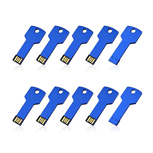 RAOYI 10 Pack 4GB USB Flash Drive USB 2.0 Metal Key Shape Memory Stick Thumb Drive Pen Drive-Blue - Image 1