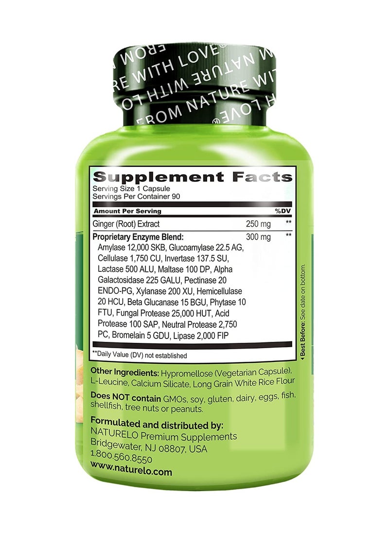 NATURELO - Digestive Enzymes Full Spectrum Blend 90 Vegan Capsules Dietary Supplement Formulated TO SUppert The Breakdown of Proteins,Carbohydrates,Fats,Vegetables & Dairy Foods - Image 1