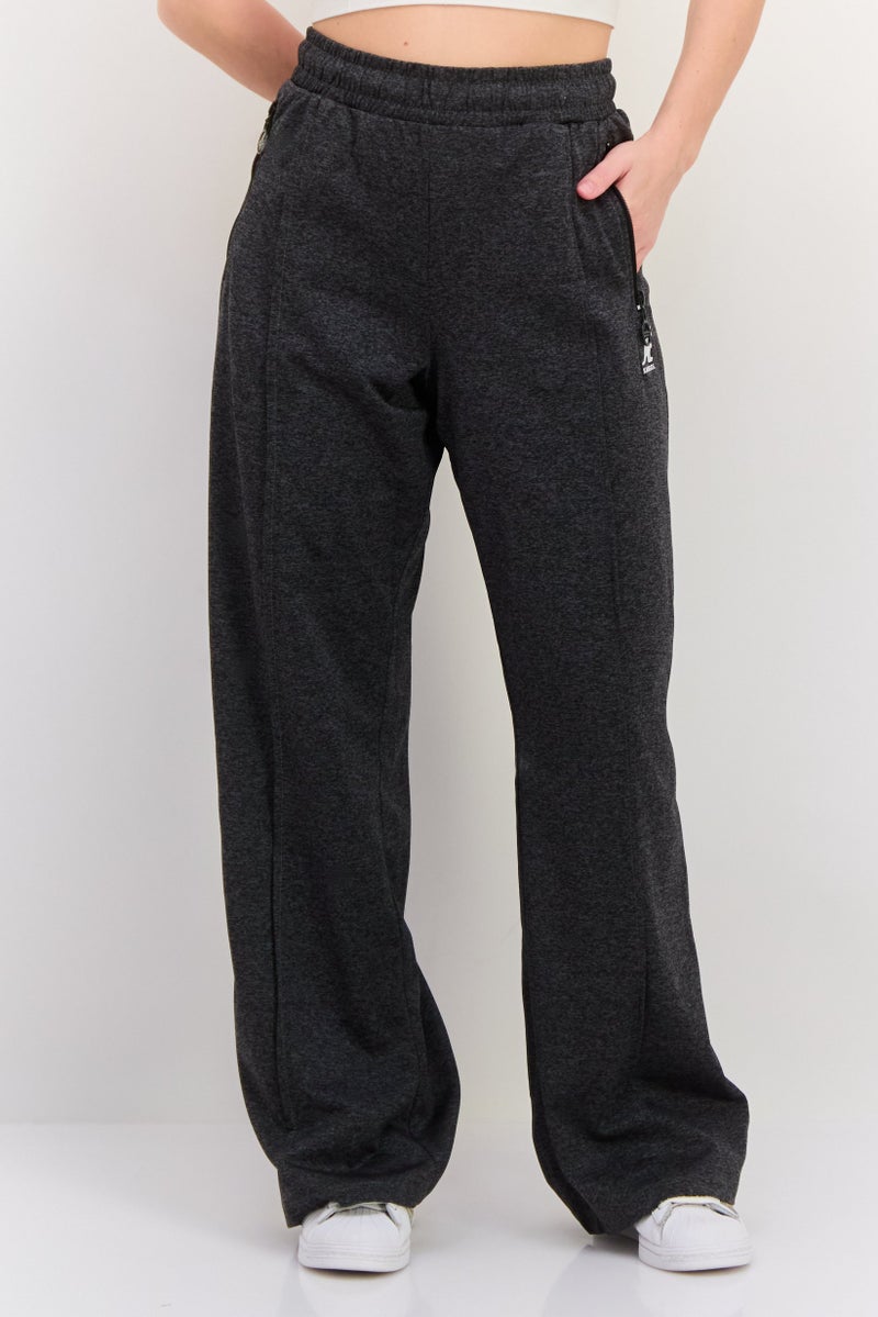 KANGOL Women Regular Fit Brand Logo Wide Leg Pants, Dark Charcoal - Image 1