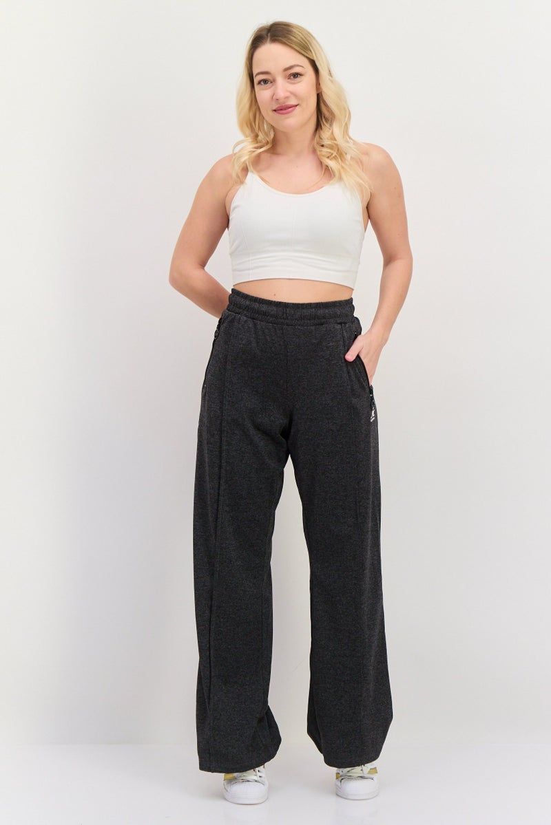 KANGOL Women Regular Fit Brand Logo Wide Leg Pants, Dark Charcoal - Image 2