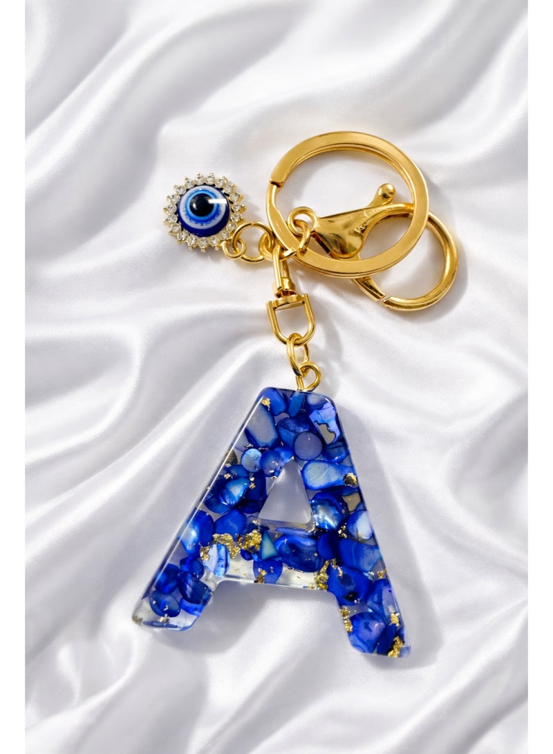 Handmade Resin Evil Eye Alphabet Keychain – Letter A with Evil Eye Charm | Luxury Personalized Gift