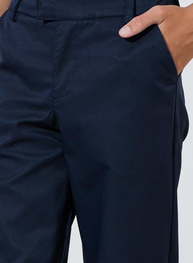 Styli Teen Boys Navy Blue Solid Regular Fit Trousers - Image 3