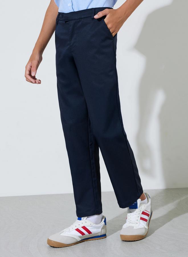 Styli Teen Boys Navy Blue Solid Regular Fit Trousers - Image 2