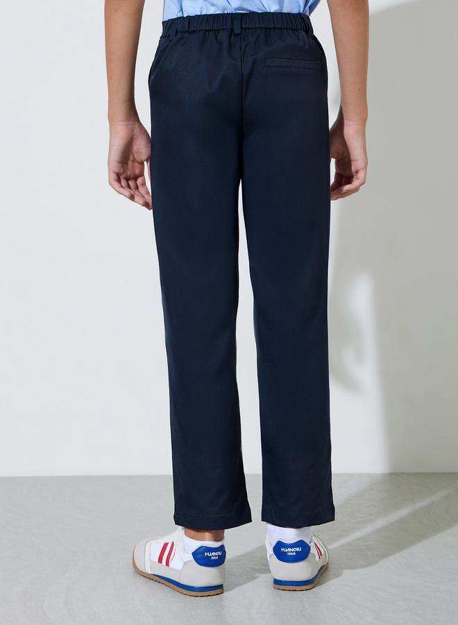 Styli Teen Boys Navy Blue Solid Regular Fit Trousers - Image 4