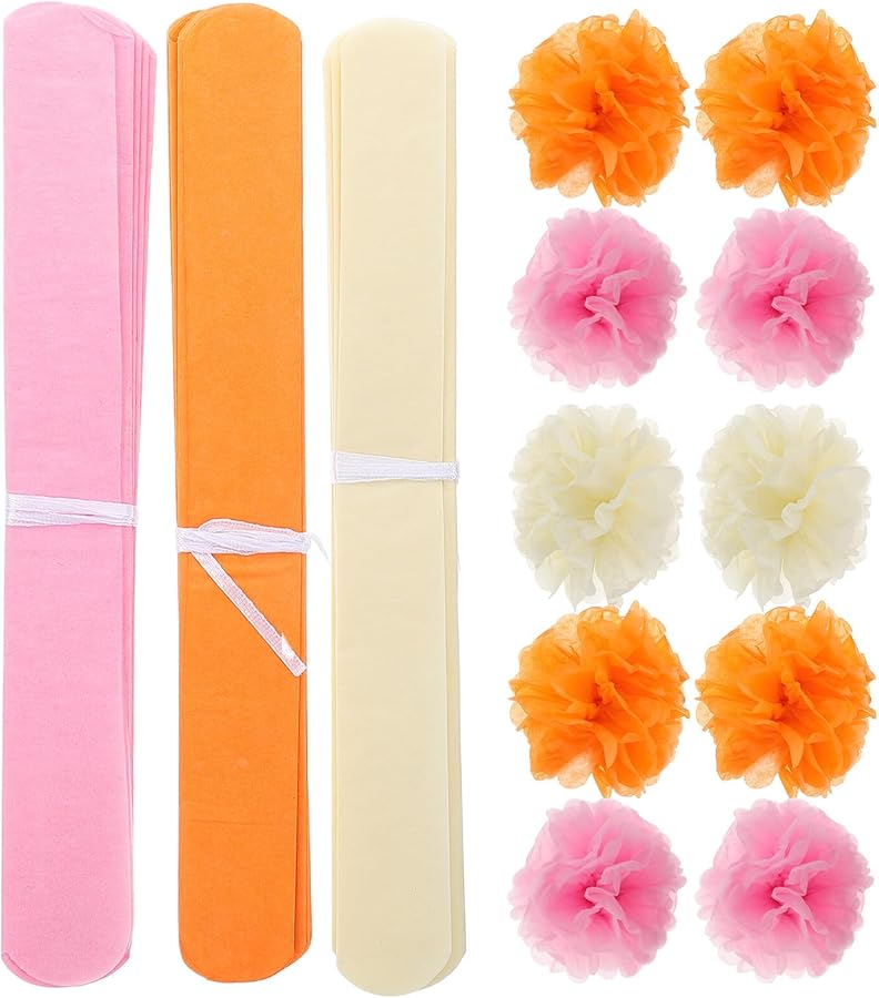 Hemobllo 15 قطعة من كرات الزينة الورقية القابلة لإعادة الاستخدام باللون الوردي والبرتقالي والعاجي كرات زهرية لتزيين حفلات الزفاف والمناسبات - Image 1