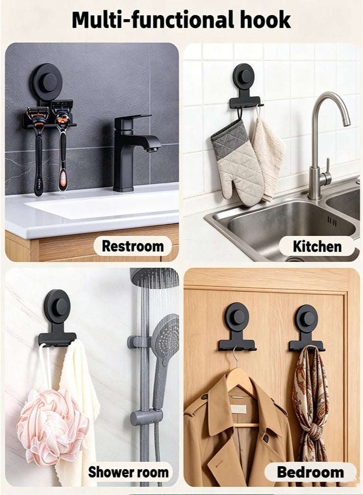 Suction Cup Razor and Shaver Holder for Shower, Heavy-Duty Stainless Steel No-Drill Bathroom Wall Hook for Towel, Loofah, Damage-Free and Reusable, Easy Install and Remove (2, Matte Black) - Image 5