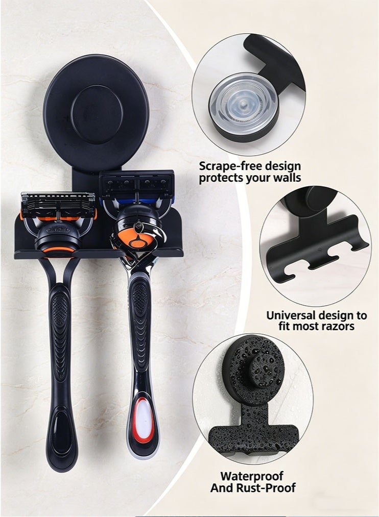 Suction Cup Razor and Shaver Holder for Shower, Heavy-Duty Stainless Steel No-Drill Bathroom Wall Hook for Towel, Loofah, Damage-Free and Reusable, Easy Install and Remove (2, Matte Black) - Image 4