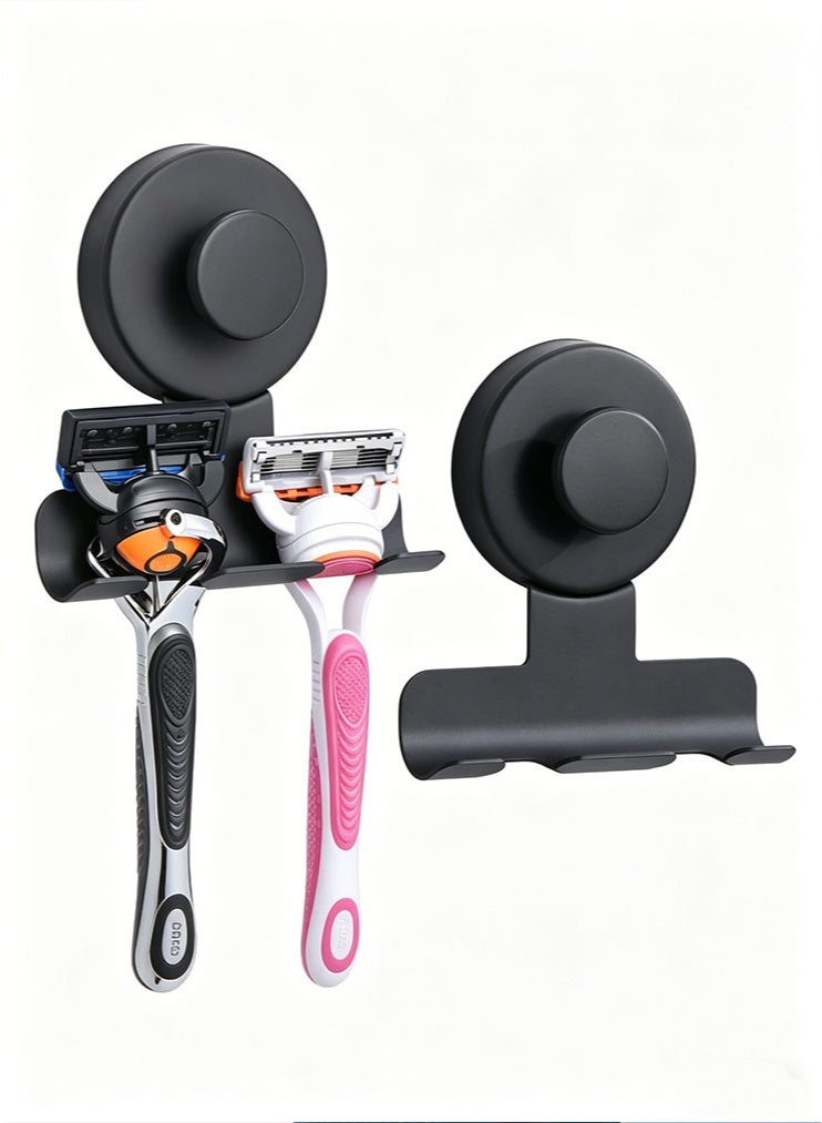 Suction Cup Razor and Shaver Holder for Shower, Heavy-Duty Stainless Steel No-Drill Bathroom Wall Hook for Towel, Loofah, Damage-Free and Reusable, Easy Install and Remove (2, Matte Black) - Image 1