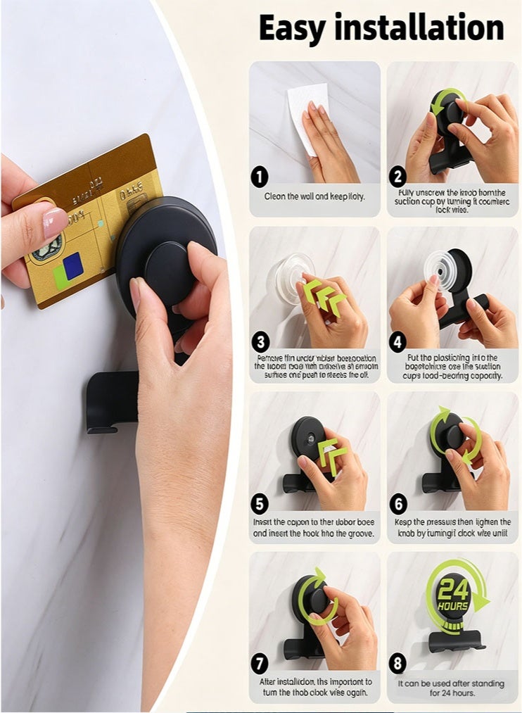 Suction Cup Razor and Shaver Holder for Shower, Heavy-Duty Stainless Steel No-Drill Bathroom Wall Hook for Towel, Loofah, Damage-Free and Reusable, Easy Install and Remove (2, Matte Black) - Image 3