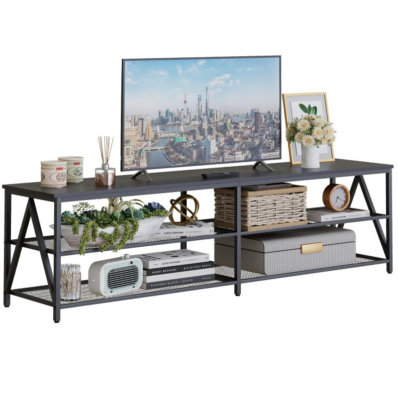 Katrawu TV Stand for TV up to 75 Inch Long 70 TV Cabinet with 3Tier Storage Shelves Black Oak