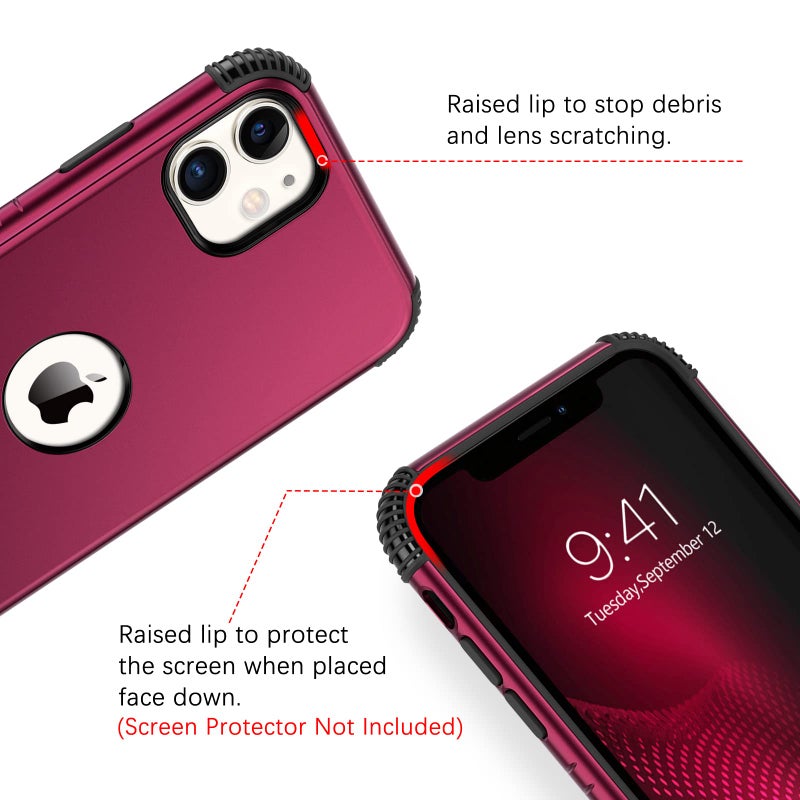 BENTOBEN for iPhone 11 Case, Phone Case iPhone 11, Heavy Duty 2 in 1 Full Rugged Shockproof Protection Hybrid Hard PC Bumper Drop Protective Girls Women Boy Men Covers for iPhone 11 2019, Wine Red - Image 5