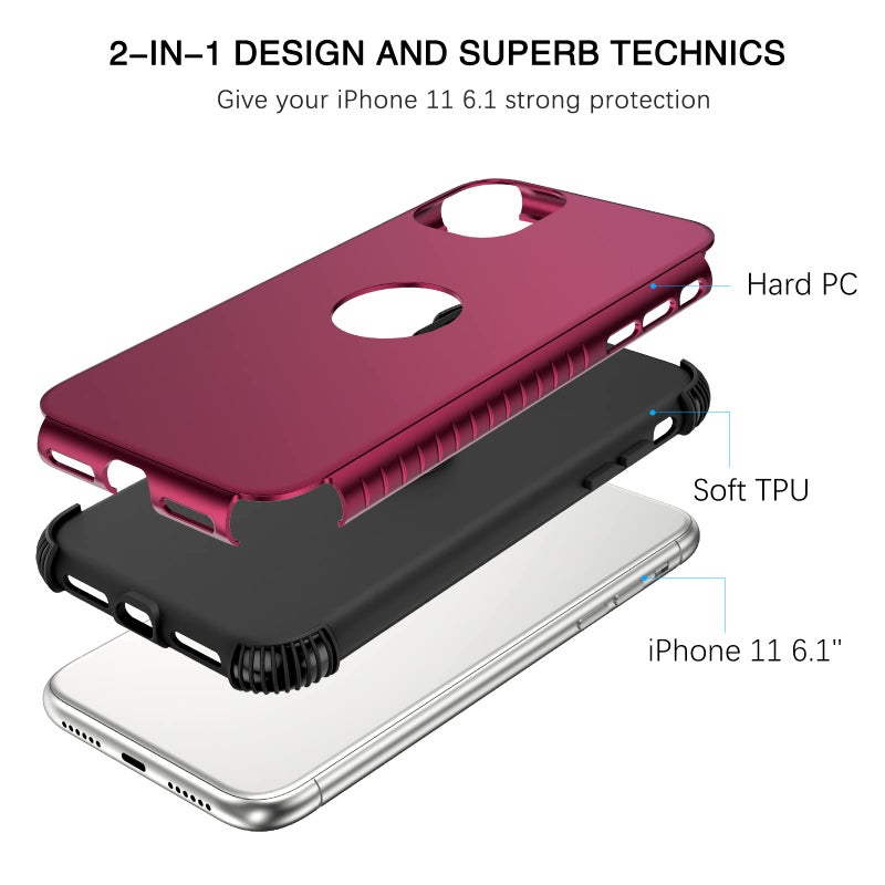 BENTOBEN for iPhone 11 Case, Phone Case iPhone 11, Heavy Duty 2 in 1 Full Rugged Shockproof Protection Hybrid Hard PC Bumper Drop Protective Girls Women Boy Men Covers for iPhone 11 2019, Wine Red - Image 2