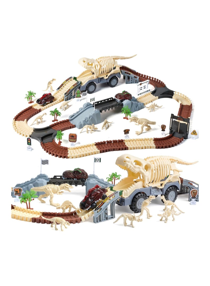 عام مجموعة مسار ألعاب الديناصورات، قطار مرن للأطفال من 3 إلى 6 سنوات مع 7 تماثيل ديناصورية، 2 أضواء كهربائية - مجموعة لعب طرق عالم الديناصورات للأطفال الصغار - Image 1