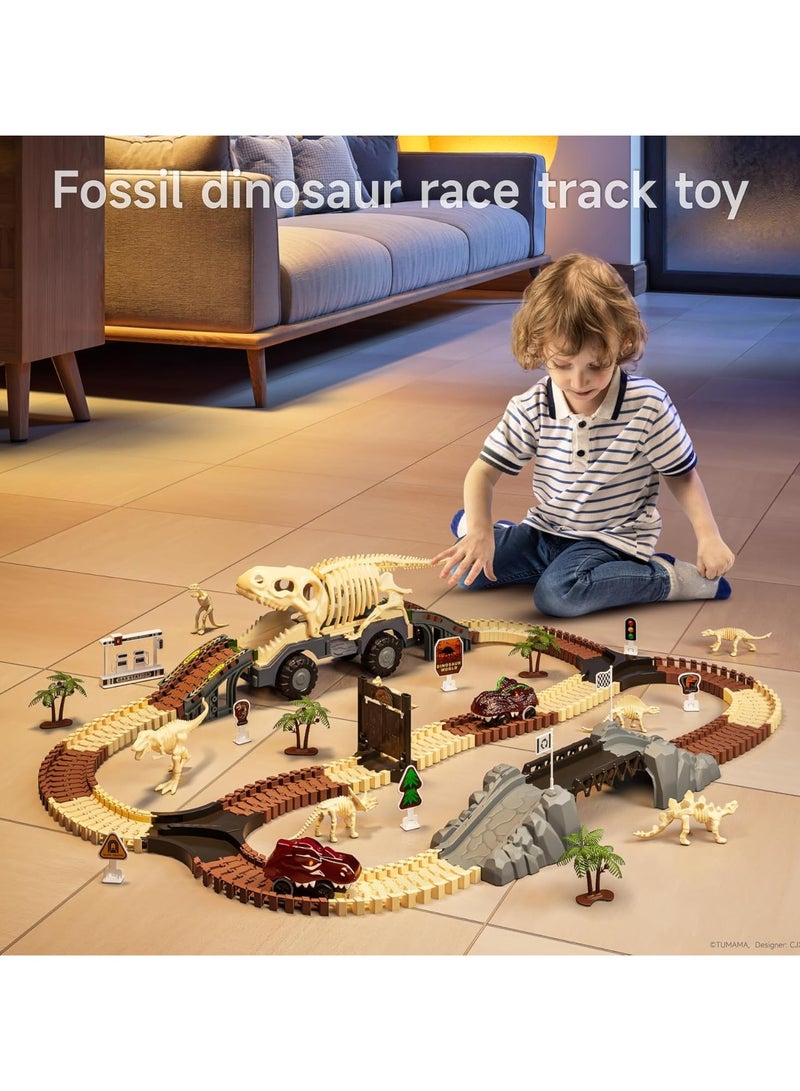 عام مجموعة مسار ألعاب الديناصورات، قطار مرن للأطفال من 3 إلى 6 سنوات مع 7 تماثيل ديناصورية، 2 أضواء كهربائية - مجموعة لعب طرق عالم الديناصورات للأطفال الصغار - Image 2