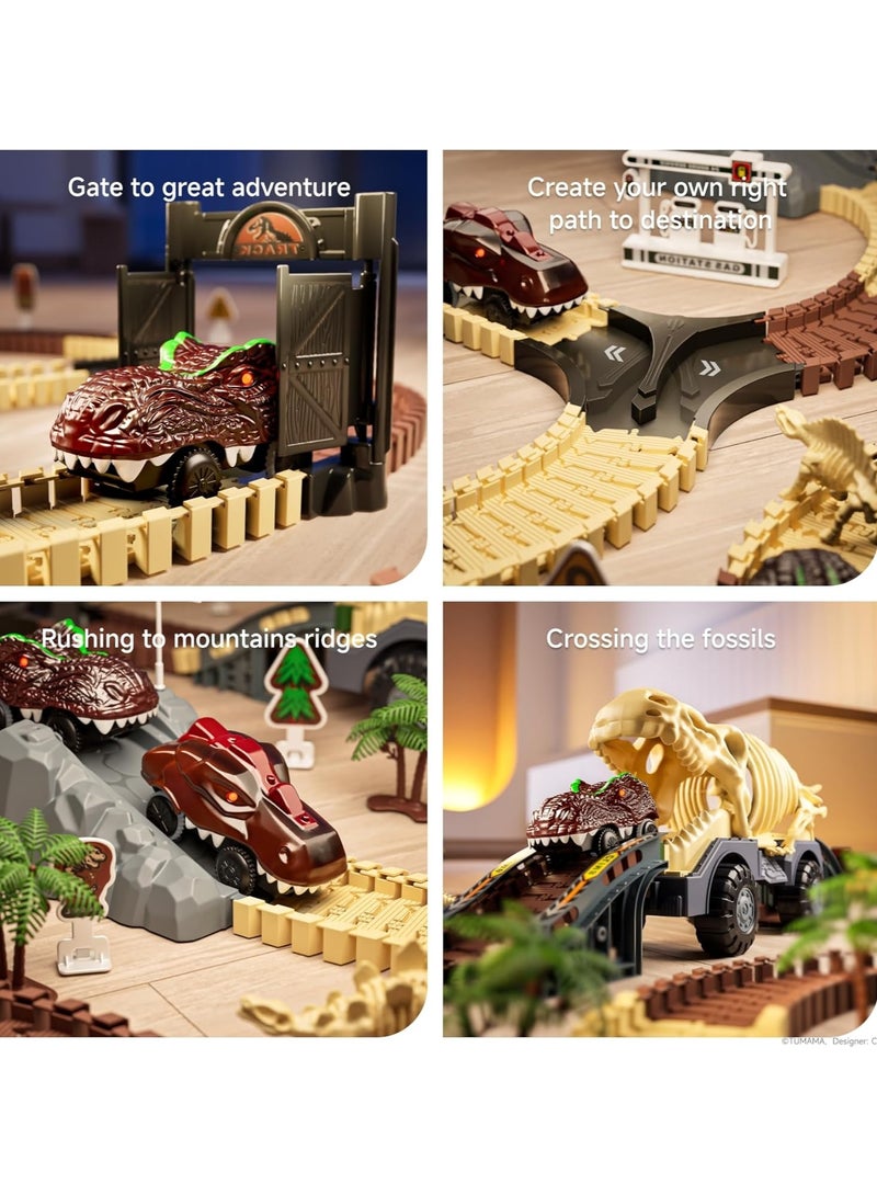 عام مجموعة مسار ألعاب الديناصورات، قطار مرن للأطفال من 3 إلى 6 سنوات مع 7 تماثيل ديناصورية، 2 أضواء كهربائية - مجموعة لعب طرق عالم الديناصورات للأطفال الصغار - Image 4