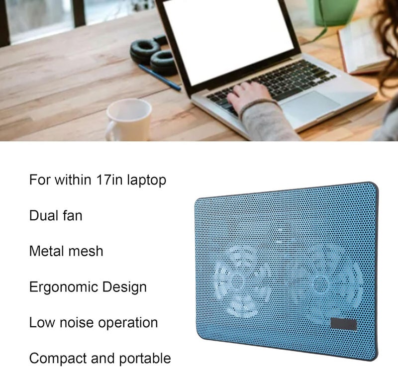 SUNGOOYUE Laptop Cooling Pad, Dual High Performance Fans 15dB Quiet Ergonomic Adjustable Stand Premium Metal Mesh 1.5mm Aperture,for 17 Inch Laptop - Image 4