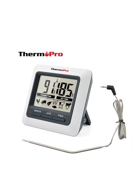 XQT ThermoPro TP04 Large LCD Cooking Thermometer with timer | Grill thermometer | cooking thermometer | Food thermometer | BBQ Thermometer | Smoker thermometer | Meat thermometer | Thermometer with timer | Long thermometer | Long probe thermometer | Chef thermometer | Kitchen thermometer |