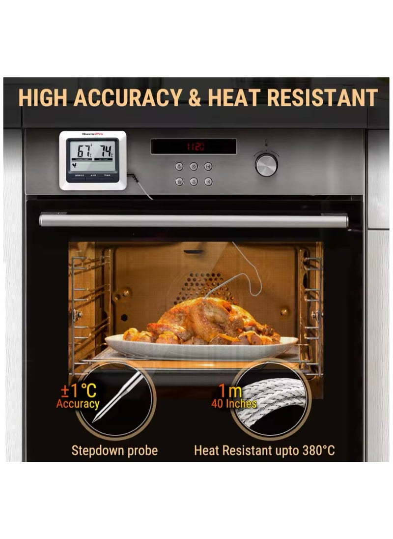 XQT ThermoPro TP04 Large LCD Cooking Thermometer with timer | Grill thermometer | cooking thermometer | Food thermometer | BBQ Thermometer | Smoker thermometer | Meat thermometer | Thermometer with timer | Long thermometer | Long probe thermometer | Chef thermometer | Kitchen thermometer |