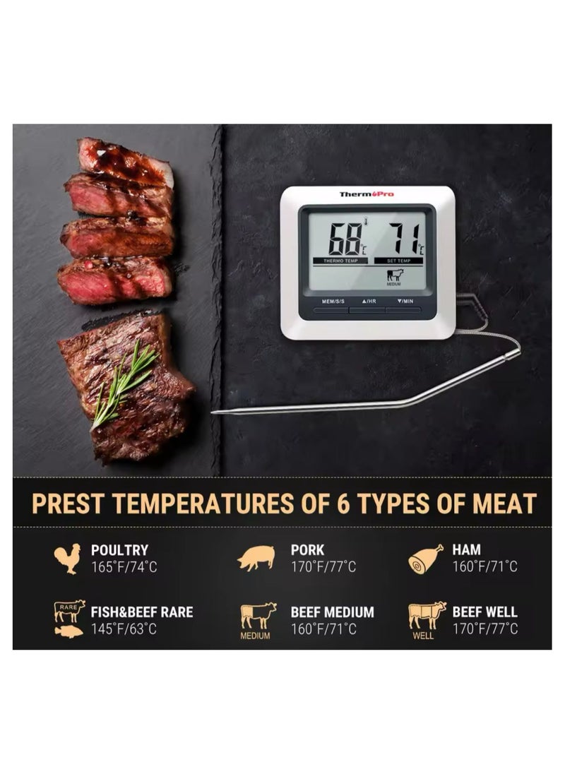 XQT ThermoPro TP04 Large LCD Cooking Thermometer with timer | Grill thermometer | cooking thermometer | Food thermometer | BBQ Thermometer | Smoker thermometer | Meat thermometer | Thermometer with timer | Long thermometer | Long probe thermometer | Chef thermometer | Kitchen thermometer |