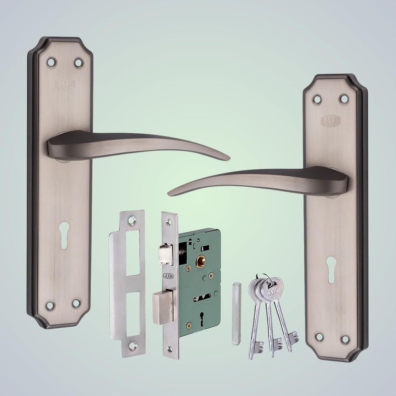 8 inches Mortise Door Handle Set with Lock Body Black Silver Finish 3 Keys 6 Lever 65 mm Mortise Lock Set for Door - Image 2
