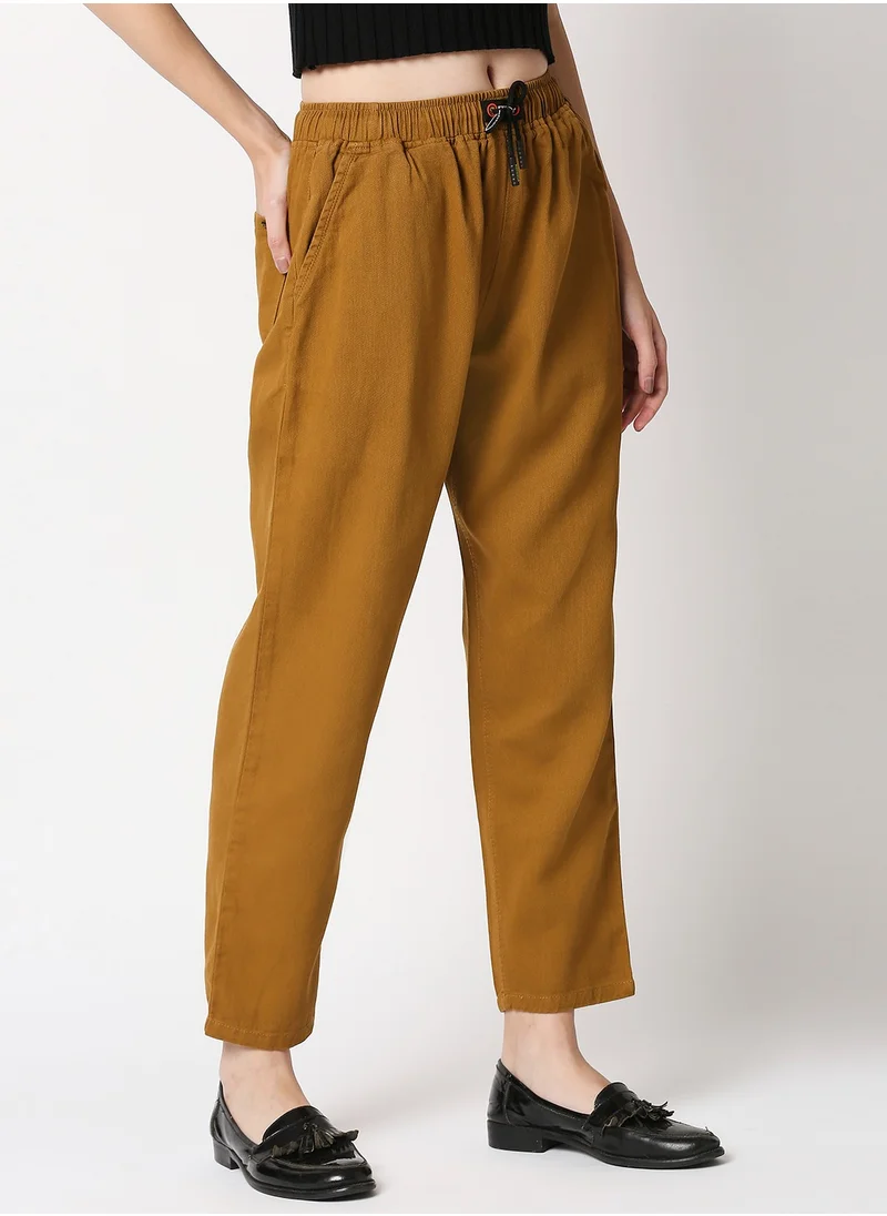 هاي ستار Women Rust Orange Mom Fit Cotton Trousers