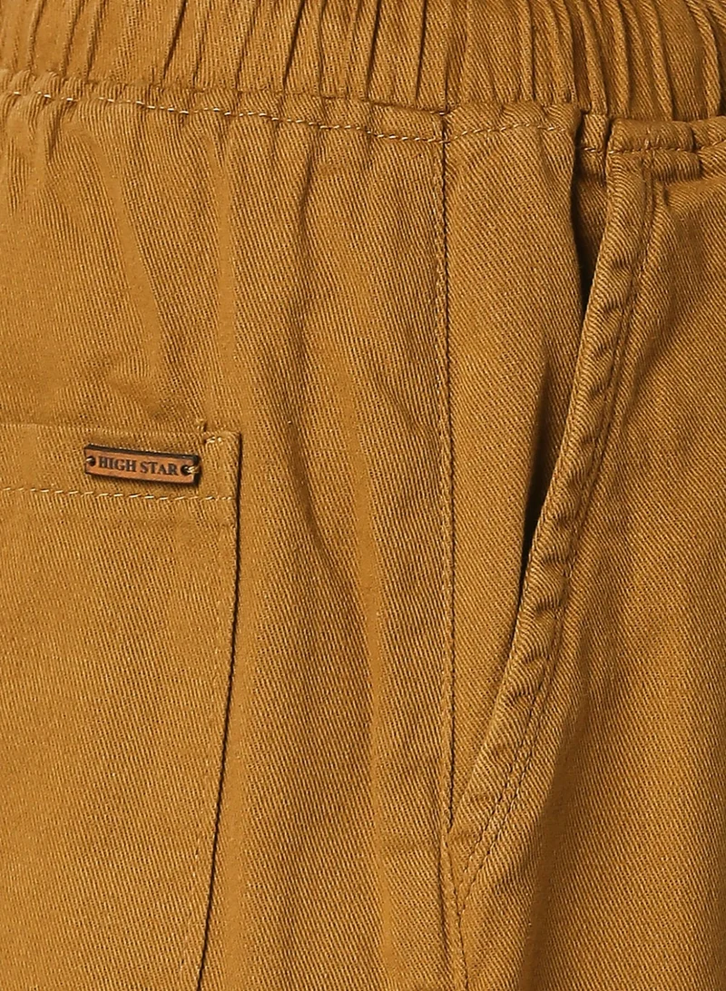 HIGH STAR Women Rust Orange Mom Fit Cotton Trousers