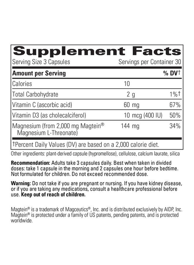Integrative Therapeutics Magtein L-Threonate Plus, Cognitive Support*, Short-Term Memory Support*, Vitamin C, Vitamin D3, 90 Capsules - Image 2