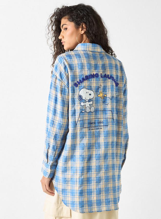 SP Characters Snoopy Print Shirt with Long Sleeves and Chest Pocket - Image 3