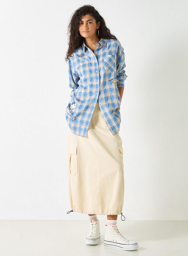 SP Characters Snoopy Print Shirt with Long Sleeves and Chest Pocket - Image 2