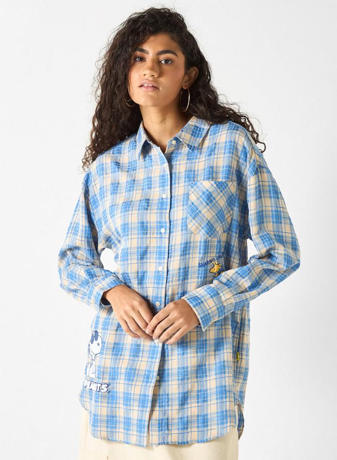 SP Characters Snoopy Print Shirt with Long Sleeves and Chest Pocket - Image 1