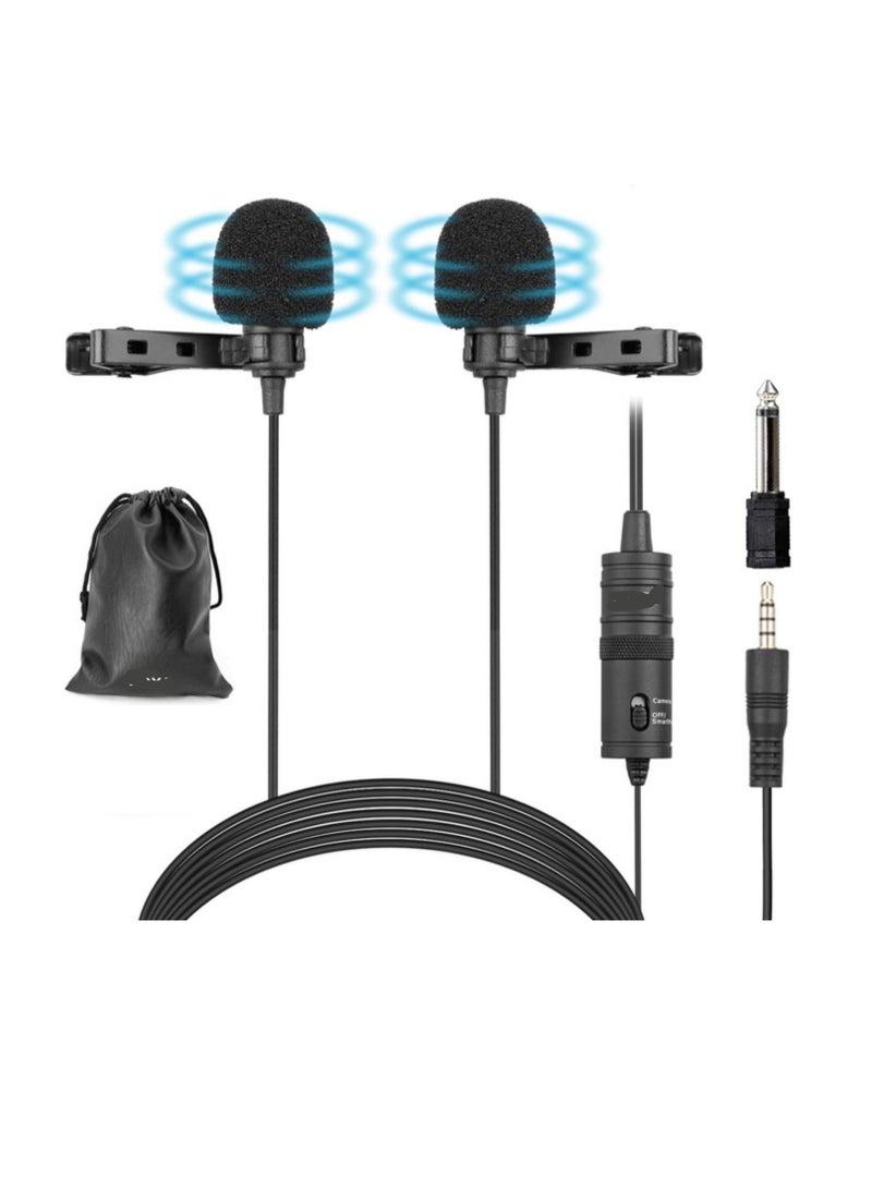 ميكروفونات لافالير مزدوجة – ميكروفون لابيل متعدد الاتجاهات مع توصيل 3.5 مم للهواتف والكاميرات وأجهزة الكمبيوتر - Image 1