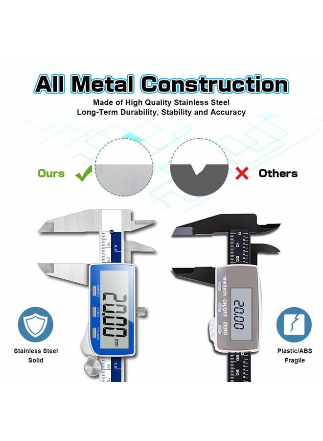 Qfun Digital Caliper, 0-6" Caliper Measuring Tool Extreme Accuracy IP54 Waterproof Electronic Vernier Caliper Stainless Steel Digital Micrometer with Extra Large LCD Screen - Image 5
