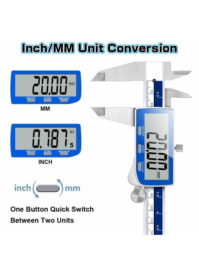Qfun Digital Caliper, 0-6" Caliper Measuring Tool Extreme Accuracy IP54 Waterproof Electronic Vernier Caliper Stainless Steel Digital Micrometer with Extra Large LCD Screen - Image 4