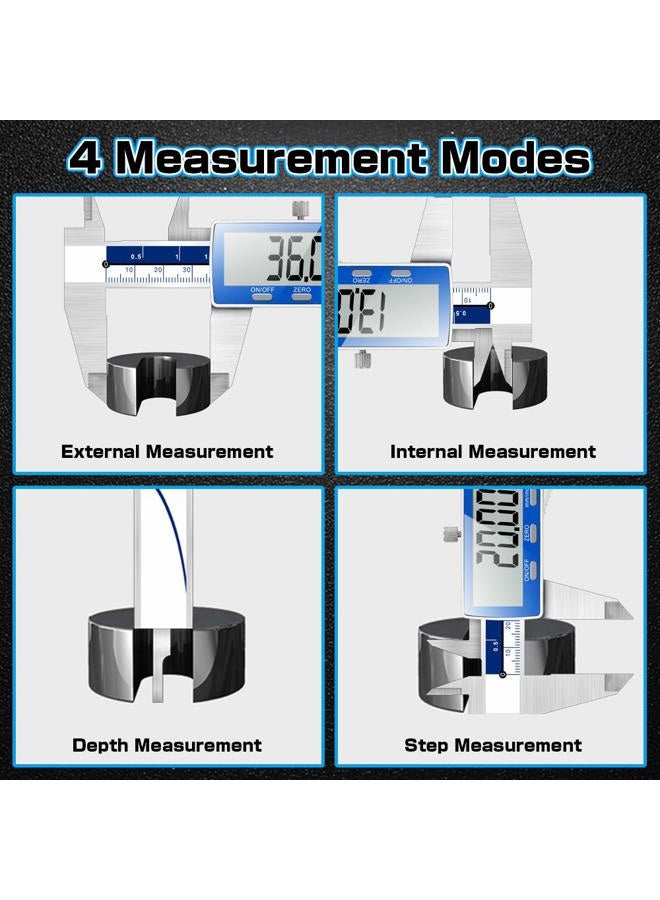 Qfun Digital Caliper, 0-6" Caliper Measuring Tool Extreme Accuracy IP54 Waterproof Electronic Vernier Caliper Stainless Steel Digital Micrometer with Extra Large LCD Screen - Image 3