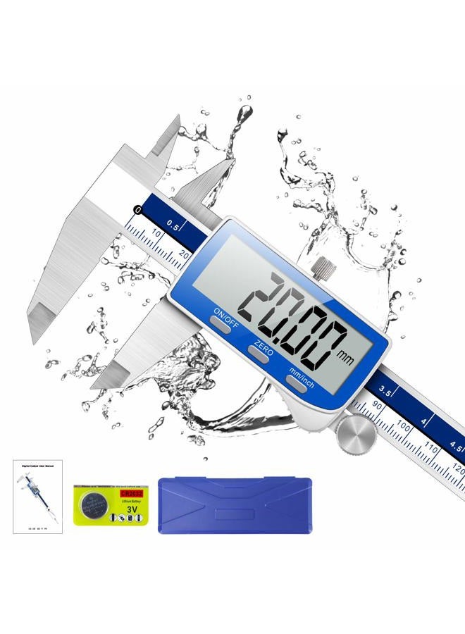 Qfun Digital Caliper, 0-6" Caliper Measuring Tool Extreme Accuracy IP54 Waterproof Electronic Vernier Caliper Stainless Steel Digital Micrometer with Extra Large LCD Screen - Image 1