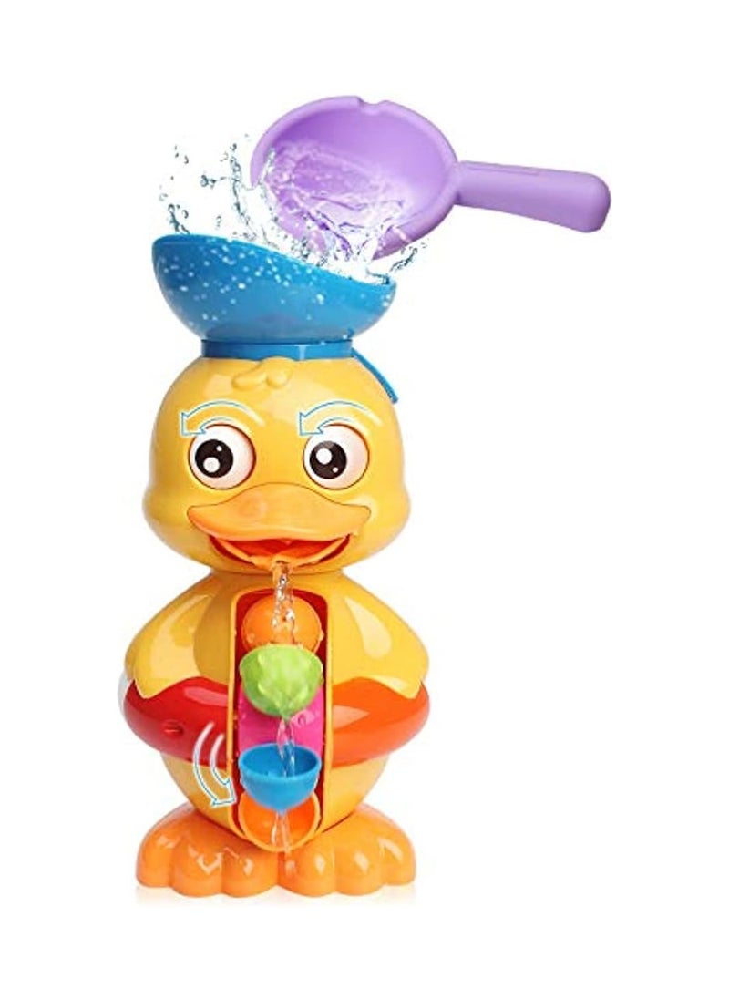 Bath Bathtub Toys for Toddlers 1 2 3 Years Old | Duck Bathtub Toys with Rotatable Waterwheel/Eyes | Bathroom Strong Suckers Water Scoop Fun Bath Toys for Toddlers Boys Girls 1-4 Years (Duck)  - Image 1