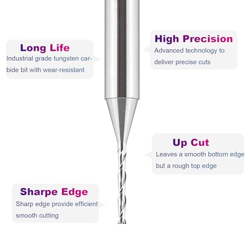 SpeTool 1/16 inch Cuting Diameter Spiral UP Cut Router Bit with 1/4 inch Shank 2 Flute Plunge CNC End Mill - Image 4
