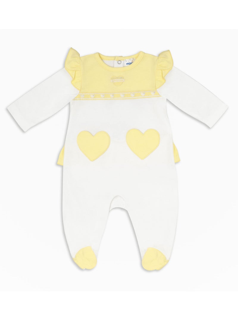 MOON 100% Cotton Sleepsuit 3-6M Yellow&white - Lemon Hearts - Image 1